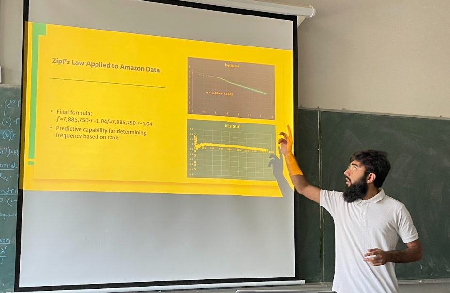 Abdul Basit Pawar giving a presentation for a research paper on Applicability of Zipf's Law